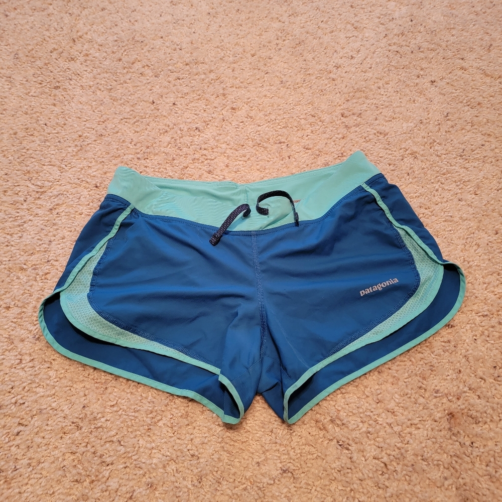 PATAGONIA Strider Pro Women's Lined Blue Teal Running Shorts Sz S